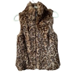 Danier Sz S Leopard Print Rabbit Fur Soft Wool Knit Zip Front Vest